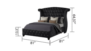 English Elm King Sophia 5PC Vanity Bedroom Set in Black Wood with Crystal Tufted Headboard, Glam Storage Options 808857534729