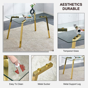 English Elm Modern minimalist sintered stone dining table with white marble-look top and sturdy metal legs, seats 4-6 comfortably Transparent W1151S01208