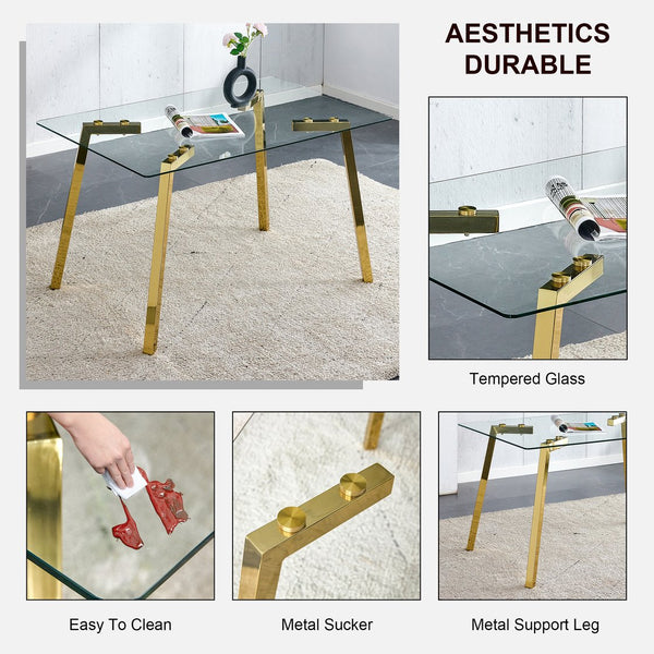 English Elm Modern minimalist sintered stone dining table with white marble-look top and sturdy metal legs, seats 4-6 comfortably Transparent W1151S01208