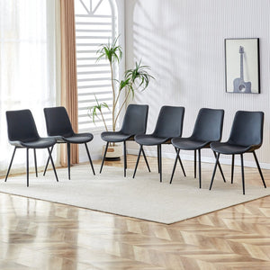 English Elm Black Pu Leather Dining Chairs Set of Six with Metal Legs Curved Cushioned Seats Black W1151126210