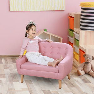 English Elm 2-Seat Kids Sofa Linen Upholstery with Wooden Frame, Durable Lightweight Design for Ages 3-7, Pink W2225142241