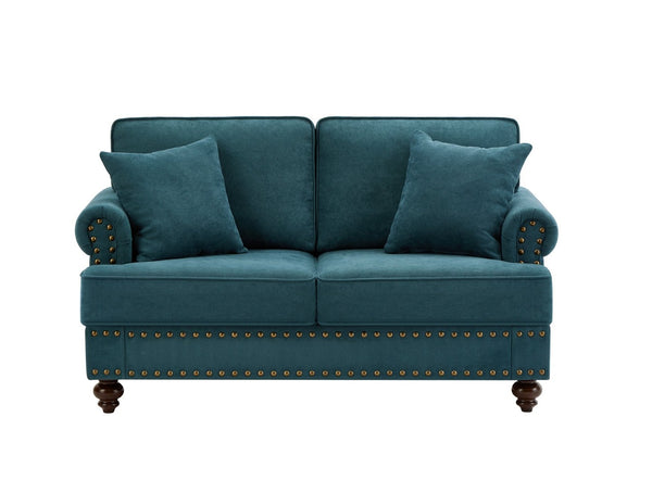 English Elm 61" Chenille Loveseat with Nailhead Trim Plush Two Seat Sofa for Modern Living Rooms Lake Green W1708S00020