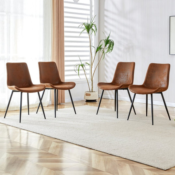 English Elm A Set of 4 Suede Upholstered Farmhouse Dining Chairs with Cross Brace Metal Legs W1151P346456
