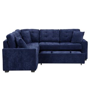 English Elm 82.6" Velveteen L-shaped Sleeper Sectional with Usb Ports and Power Sockets for Living Room SG001230AAC