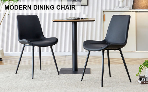 English Elm Black Pu Leather Dining Chairs Set of Six with Metal Legs Curved Cushioned Seats Black W1151126210