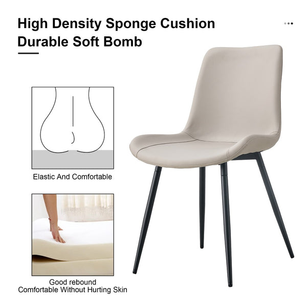 English Elm Black Pu Leather Dining Chairs Set of Six with Metal Legs Curved Cushioned Seats Light Gray W1151126209