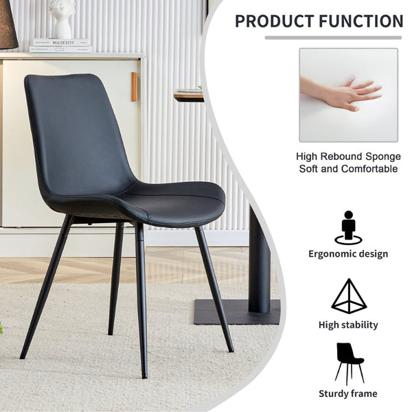 English Elm Black Pu Leather Dining Chairs Set of Six with Metal Legs Curved Cushioned Seats Black W1151126210