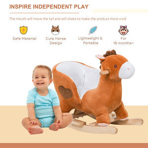 English Elm Kids Plush Rocking Horse with Wooden Base Steel Frame Lullaby for Nursery Play W2225142250