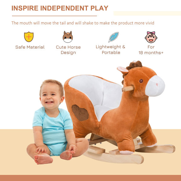 English Elm Kids Plush Rocking Horse with Wooden Base Steel Frame Lullaby for Nursery Play W2225142250