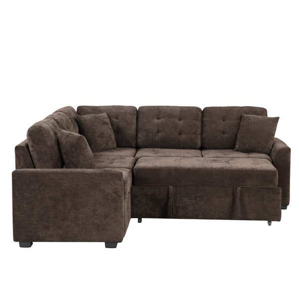 English Elm 82.6" Velveteen L-shaped Sleeper Sectional with Usb Ports and Power Sockets for Living Room SG001230AAD