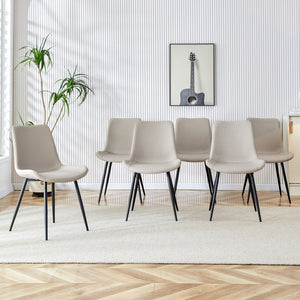 English Elm Black Pu Leather Dining Chairs Set of Six with Metal Legs Curved Cushioned Seats Light Gray W1151126209