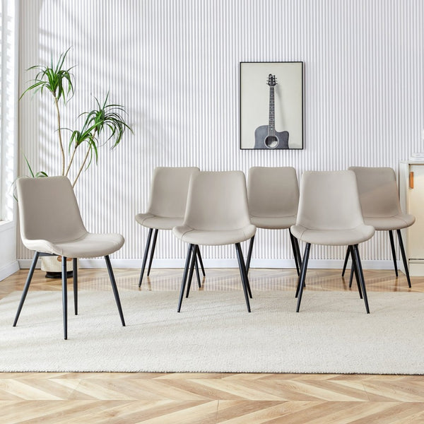 English Elm Black Pu Leather Dining Chairs Set of Six with Metal Legs Curved Cushioned Seats Light Gray W1151126209