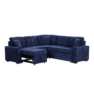 English Elm 82.6" Velveteen L-shaped Sleeper Sectional with Usb Ports and Power Sockets for Living Room SG001230AAC