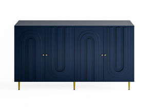English Elm Accent Sideboard with Fluted Glass Doors Matte Black Lacquer Finish for Dining Entryway Blue W1435133313