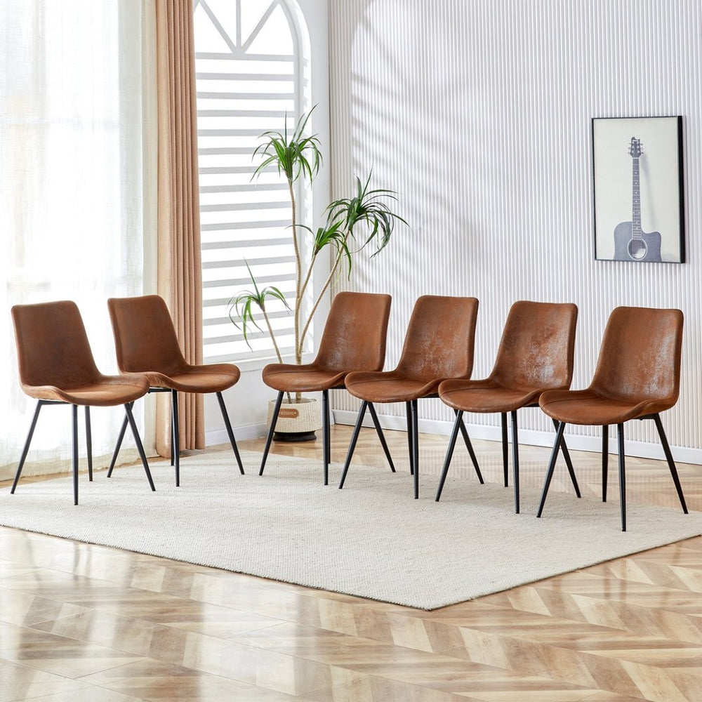 English Elm Black Pu Leather Dining Chairs Set of Six with Metal Legs Curved Cushioned Seats W1151126208