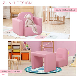 English Elm 2-in-1 Kids Sofa Convertible Table and Chair Set, Pink PVC Upholstered Toddler Armchair, 100lb Capacity, Lightweight Portable Fun W2225142240
