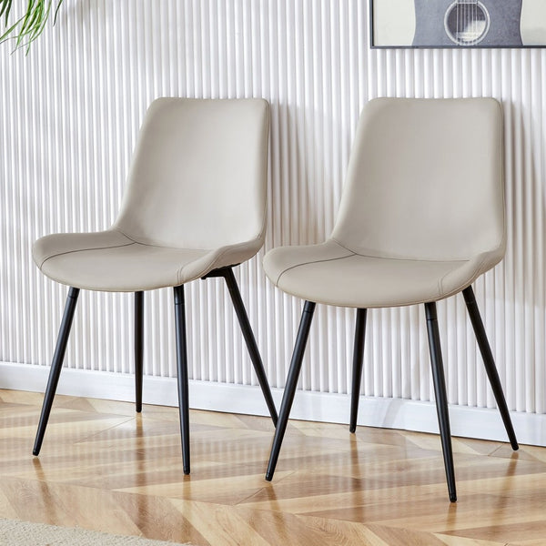 English Elm Black Pu Leather Dining Chairs Set of Six with Metal Legs Curved Cushioned Seats Light Gray W1151126209