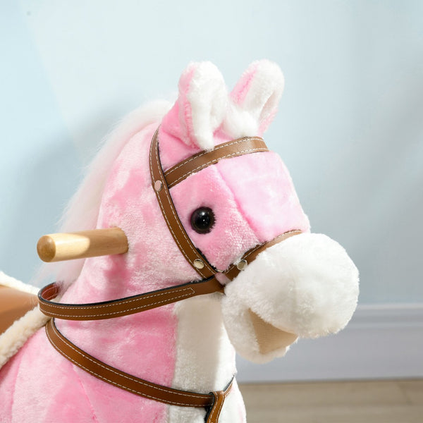 English Elm Rocking Horse Plush Ride on Toy with Sound Effects for Toddlers and Young Kids W2225142258