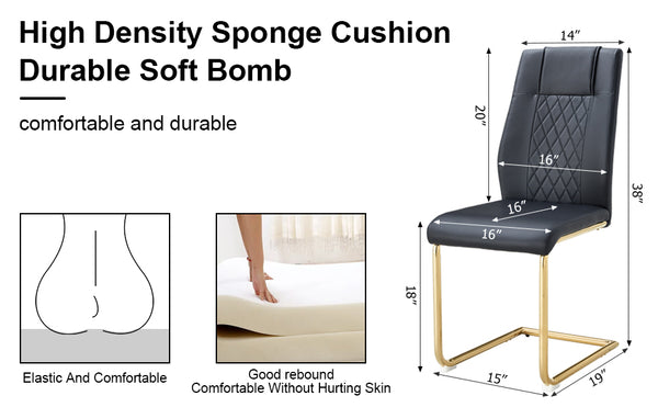 English Elm Modern cushioned dining chairs with gold metal arched legs, PU upholstery, high-density foam comfort set of 4 Black W1151107096