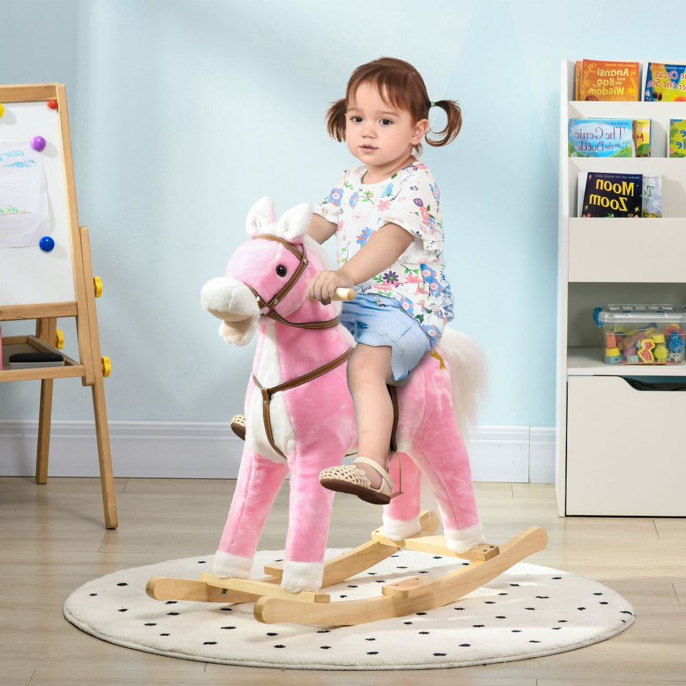 English Elm Rocking Horse Plush Ride on Toy with Sound Effects for Toddlers and Young Kids W2225142258