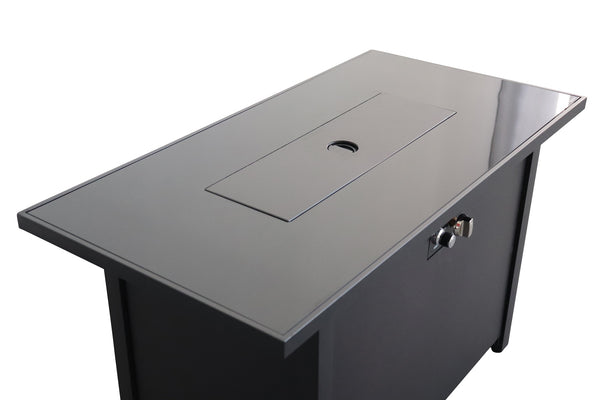 English Elm 43" Smoked Glass Metal Rectangle Fire Pit with Hidden Propane Tank 50,000 BTU Outdoor Heater Black B120142302