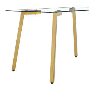 English Elm Modern minimalist sintered stone dining table with white marble-look top and sturdy metal legs, seats 4-6 comfortably Transparent W1151S01208