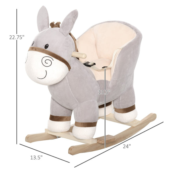 English Elm Kids Plush Donkey Rocker Toy with Sound Wood Base and Safety Belt for Toddlers W2225142252