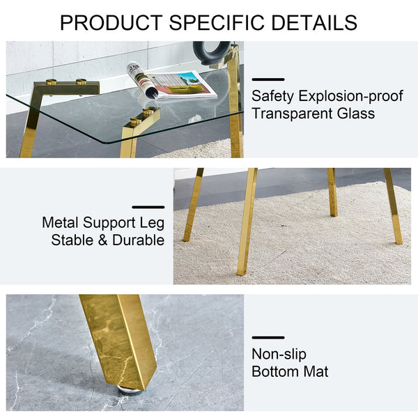 English Elm Modern minimalist sintered stone dining table with white marble-look top and sturdy metal legs, seats 4-6 comfortably Transparent W1151S01208