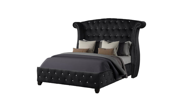 English Elm SOPHIA Crystal Tufted Full Bed in Black Wood Finish — Glamorous, Storage-Friendly Bedroom Set Options 698781171868