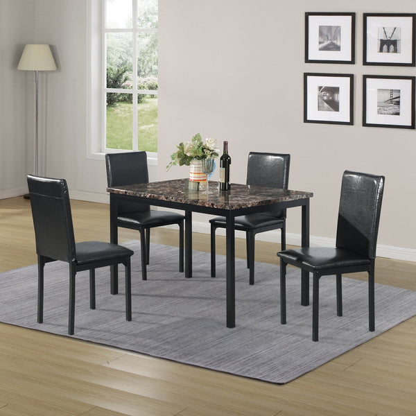 English Elm Furniture 5 Piece Metal Dinette Set with Faux Marble Top - Black Modern Dining Table & 4 Chairs, Easy Assemble W214S00008