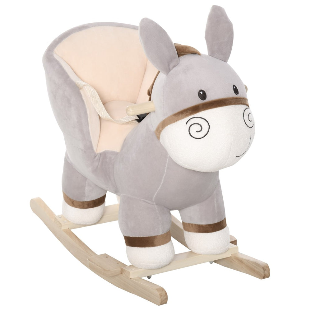 English Elm Kids Plush Donkey Rocker Toy with Sound Wood Base and Safety Belt for Toddlers W2225142252