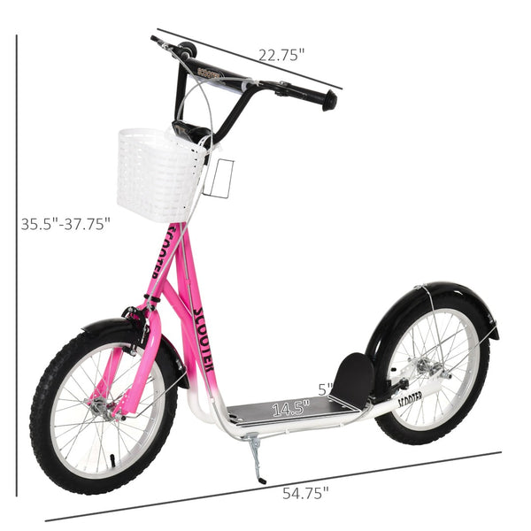 English Elm Youth Steel Frame Kick Scooter with Dual Brakes Inflatable Tires Basket and Cupholder W2225142277