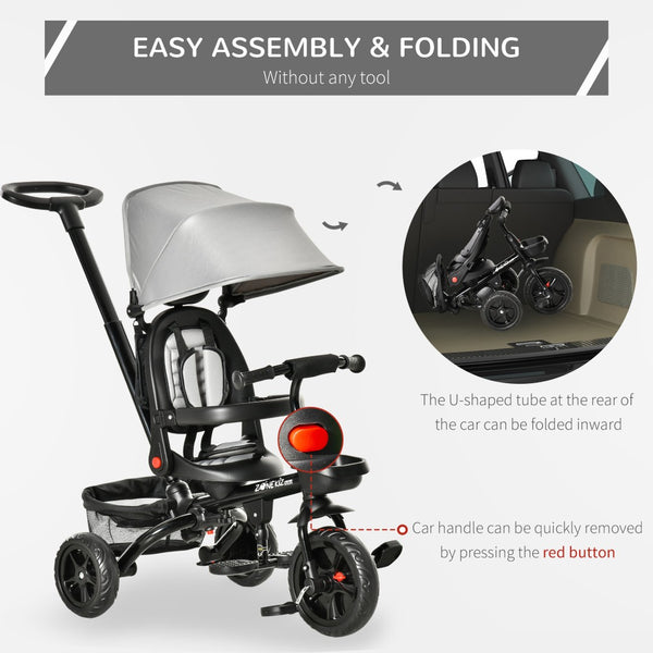 English Elm Baby 4 in 1 Convertible Push Trike with Canopy Adjustable Seat Parent Handle Ages 1 to 5 W2225142271