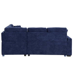 English Elm 82.6" Velveteen L-shaped Sleeper Sectional with Usb Ports and Power Sockets for Living Room SG001230AAC