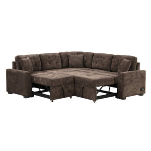 English Elm 82.6" Velveteen L-shaped Sleeper Sectional with Usb Ports and Power Sockets for Living Room SG001230AAD