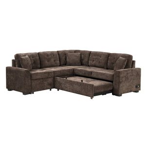 English Elm 82.6" Velveteen L-shaped Sleeper Sectional with Usb Ports and Power Sockets for Living Room SG001230AAD