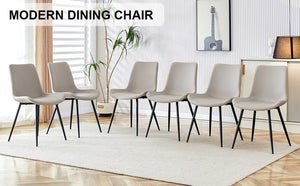 English Elm Black Pu Leather Dining Chairs Set of Six with Metal Legs Curved Cushioned Seats Light Gray W1151126209