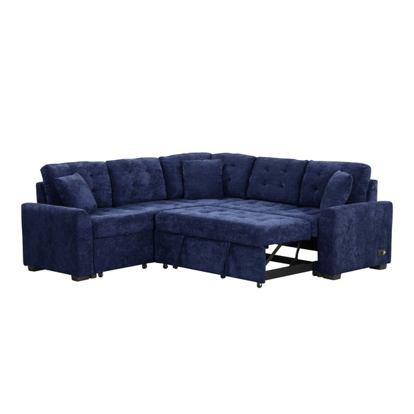 English Elm 82.6" Velveteen L-shaped Sleeper Sectional with Usb Ports and Power Sockets for Living Room SG001230AAC