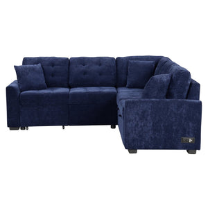 English Elm 82.6" Velveteen L-shaped Sleeper Sectional with Usb Ports and Power Sockets for Living Room SG001230AAC