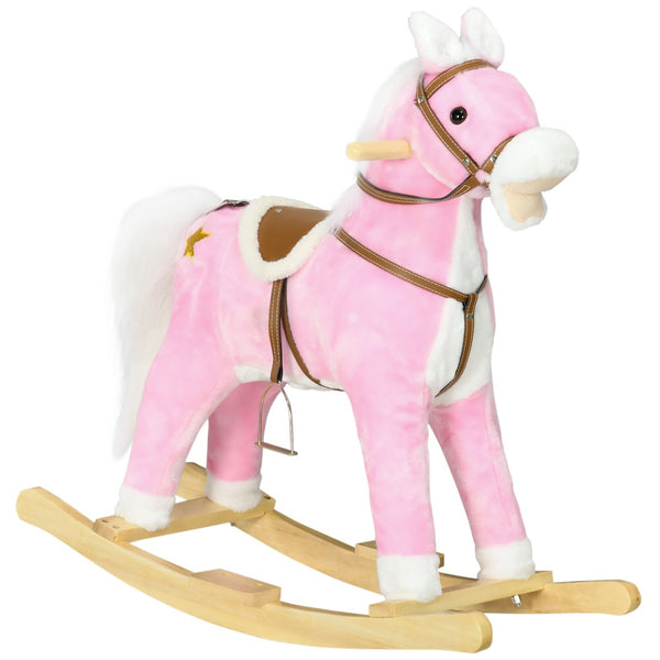 English Elm Rocking Horse Plush Ride on Toy with Sound Effects for Toddlers and Young Kids W2225142258