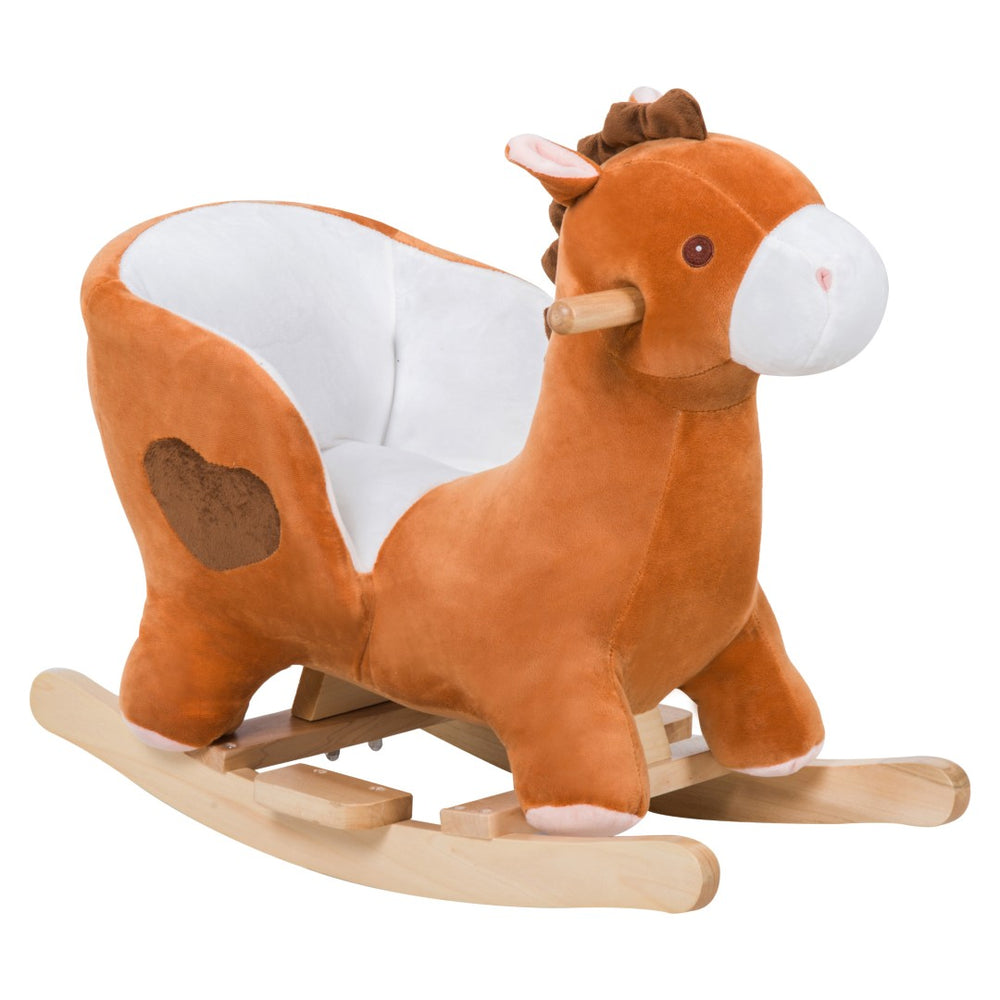 English Elm Kids Plush Rocking Horse with Wooden Base Steel Frame Lullaby for Nursery Play W2225142250
