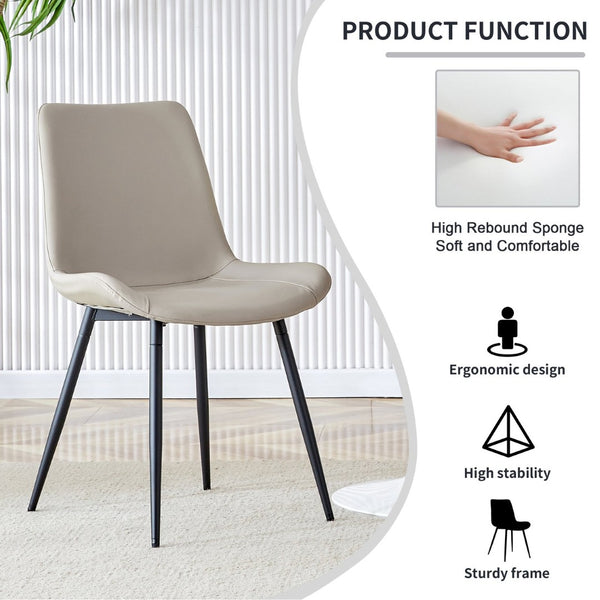 English Elm Black Pu Leather Dining Chairs Set of Six with Metal Legs Curved Cushioned Seats Light Gray W1151126209