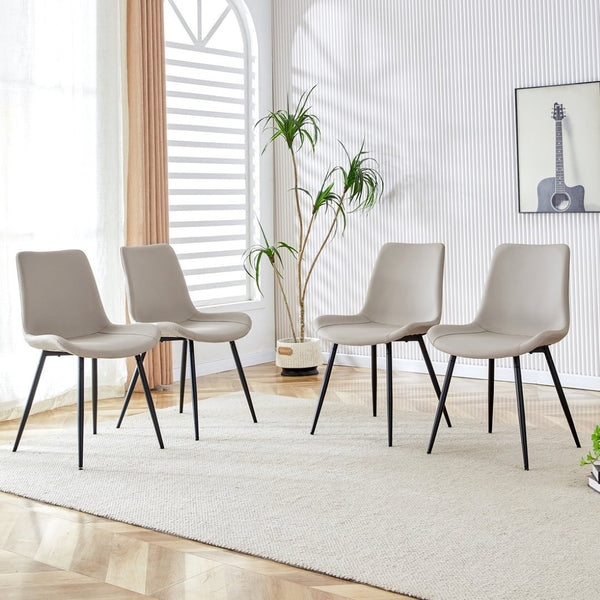English Elm Black Pu Leather Dining Chairs Set of Six with Metal Legs Curved Cushioned Seats Light Gray W1151126209