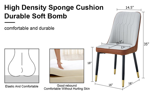 English Elm A modern dining chair with dual-tone PU upholstery, padded comfort seat and sturdy black metal legs Brown+Light Gray W1151138283