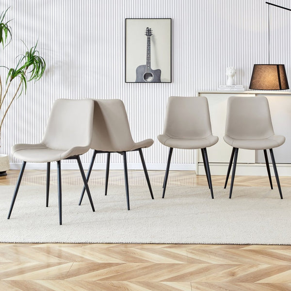 English Elm Black Pu Leather Dining Chairs Set of Six with Metal Legs Curved Cushioned Seats Light Gray W1151126209