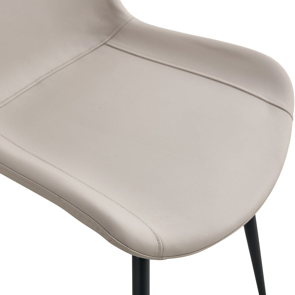 English Elm Light warm gray faux leather dining chair with widened curved cushion, black metal legs, stable cross base W1151P346457