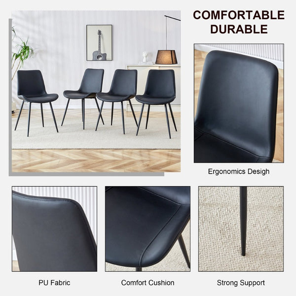 English Elm Black Pu Leather Dining Chairs Set of Six with Metal Legs Curved Cushioned Seats Black W1151126210