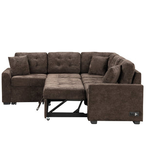 English Elm 82.6" Velveteen L-shaped Sleeper Sectional with Usb Ports and Power Sockets for Living Room SG001230AAD