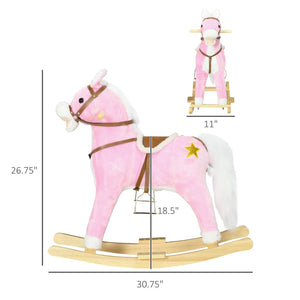 English Elm Rocking Horse Plush Ride on Toy with Sound Effects for Toddlers and Young Kids W2225142258