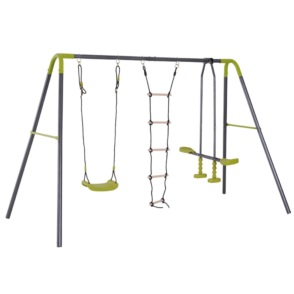 English Elm 3 Activity Backyard Swing Set Heavy Duty Powder Coated Metal Frame Fits Four Kids W2225142264